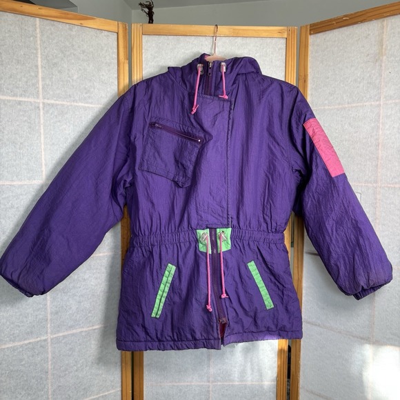 Vintage Arctic Sun Coat Ski Jacket Sz 12 Womens Retro 80s Winter Neon Purple Y2K - Picture 1 of 16
